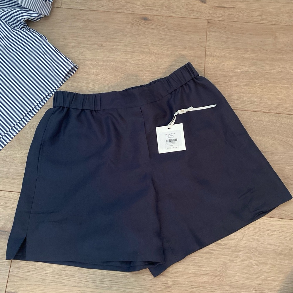 $395- TWP Silk Champ Shorts in Midnight Navy Blue Small- worn only once.